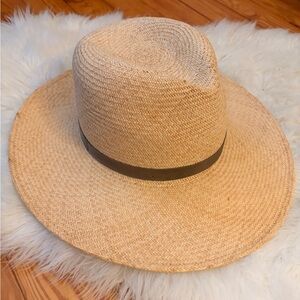Janessa Leone straw hat with lamb skin band